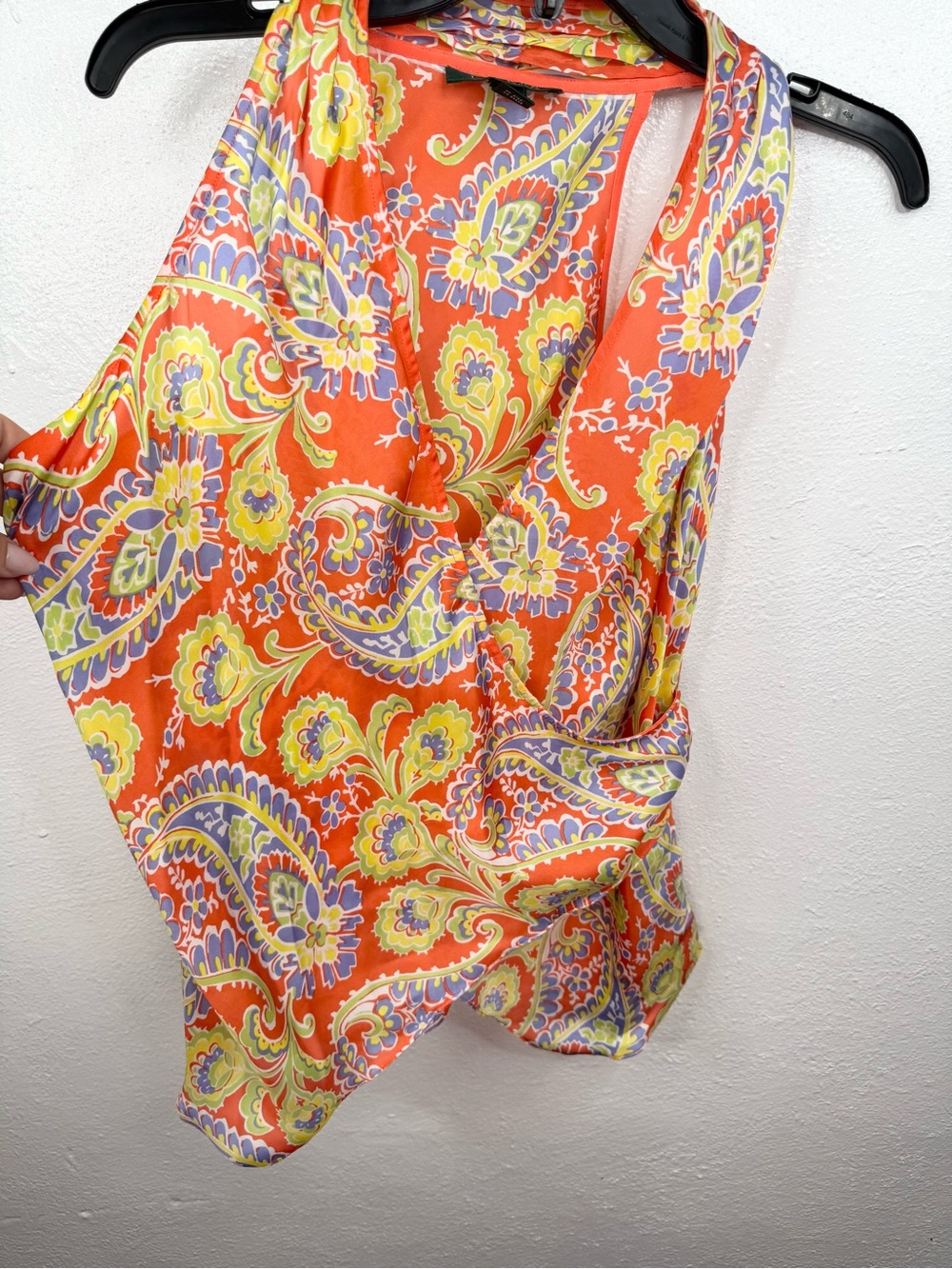 Lauren Ralph Lauren Blouse Size 6 Orange Paisley Floral Wrap Halter Sleeveless - Picture 3 of 6